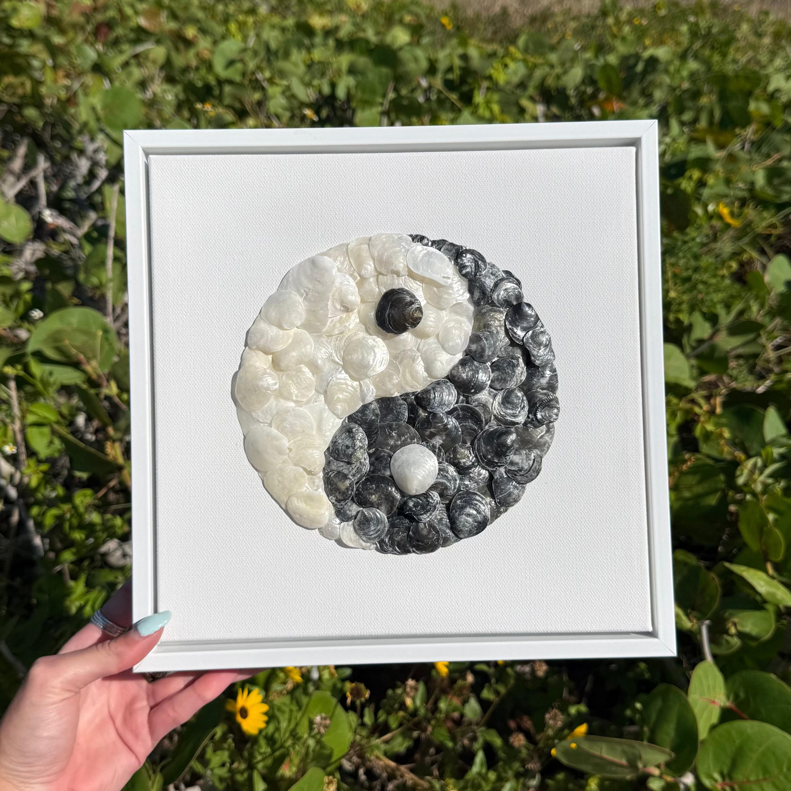 Framed artwork of a yin yang symbol