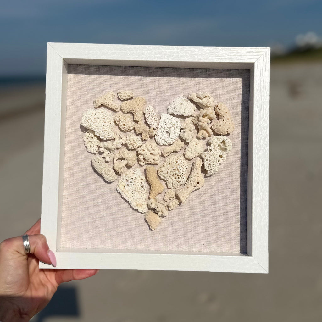 Framed Coastal Coral Heart - Seashell Wall art