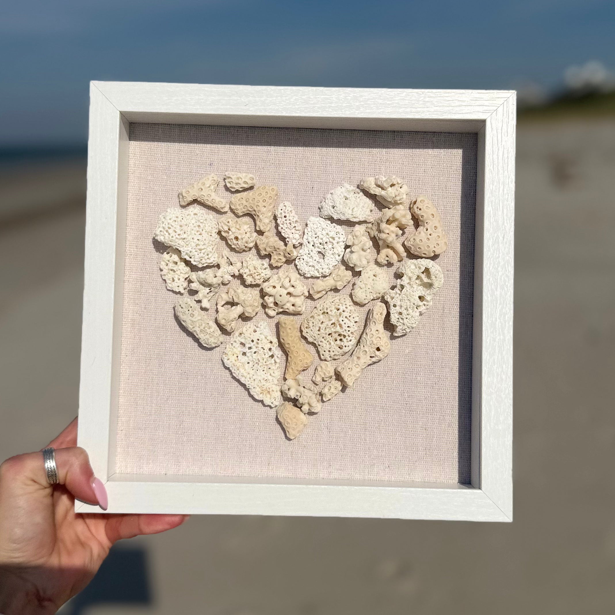 Framed Coastal Coral Heart - Seashell Wall art