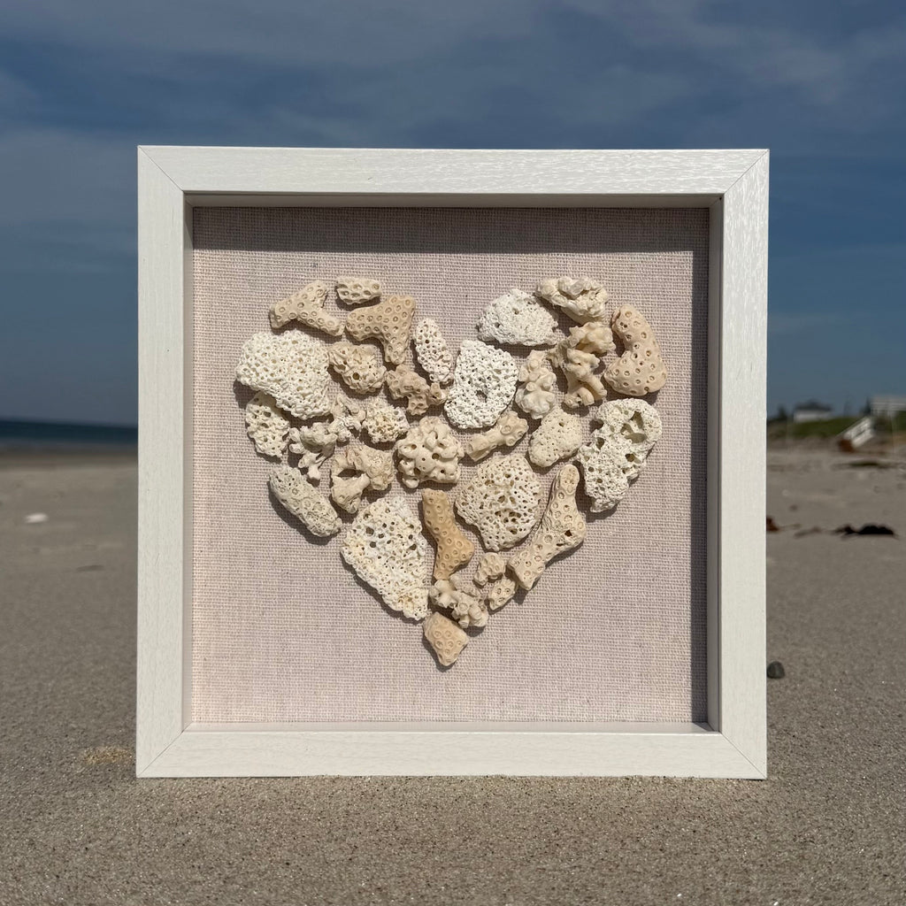 Framed Coastal Coral Heart - Seashell Wall art
