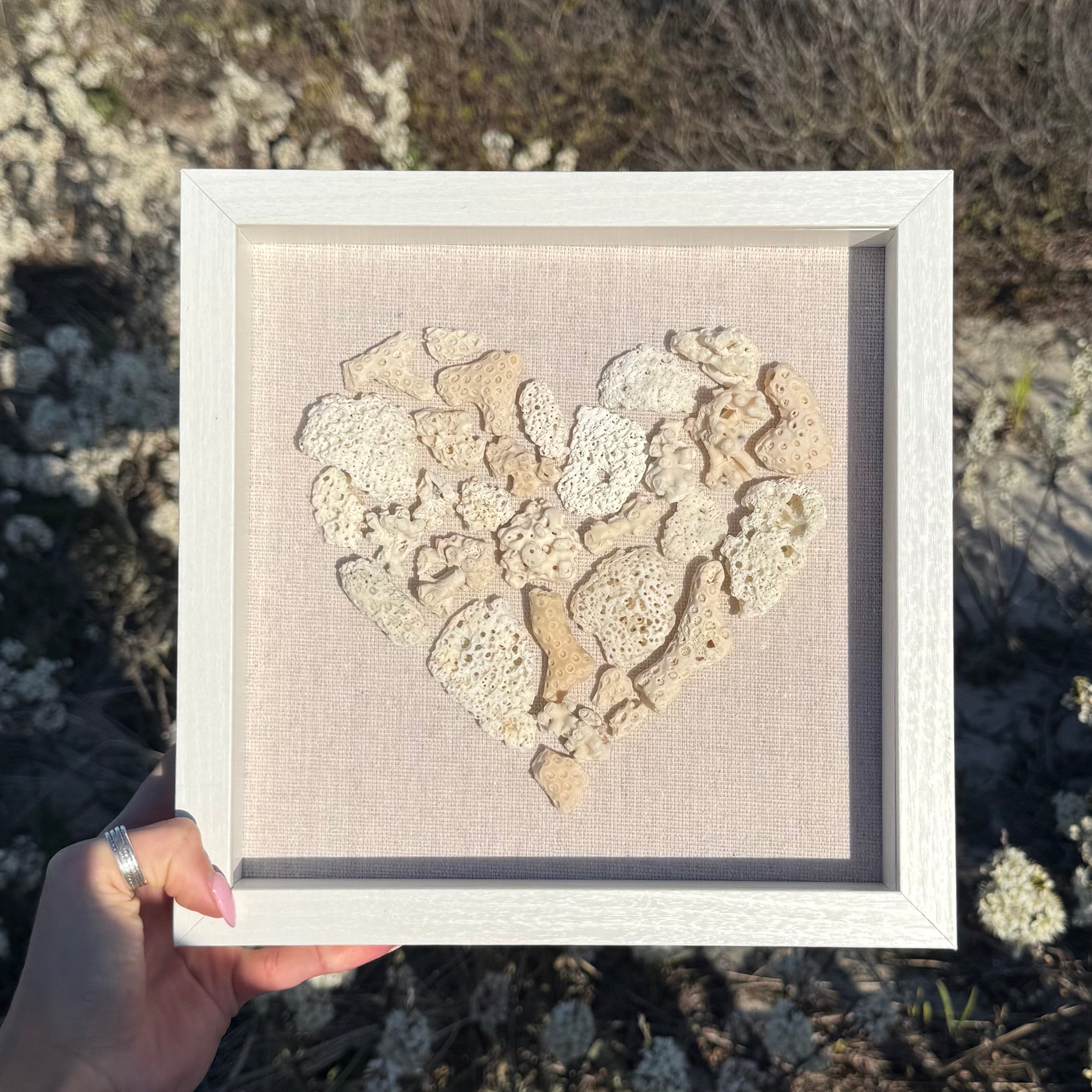 Framed Coastal Coral Heart - Seashell Wall art