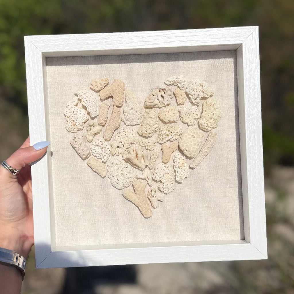 Framed Coral Heart - Coastal Wall Art - Seashell art