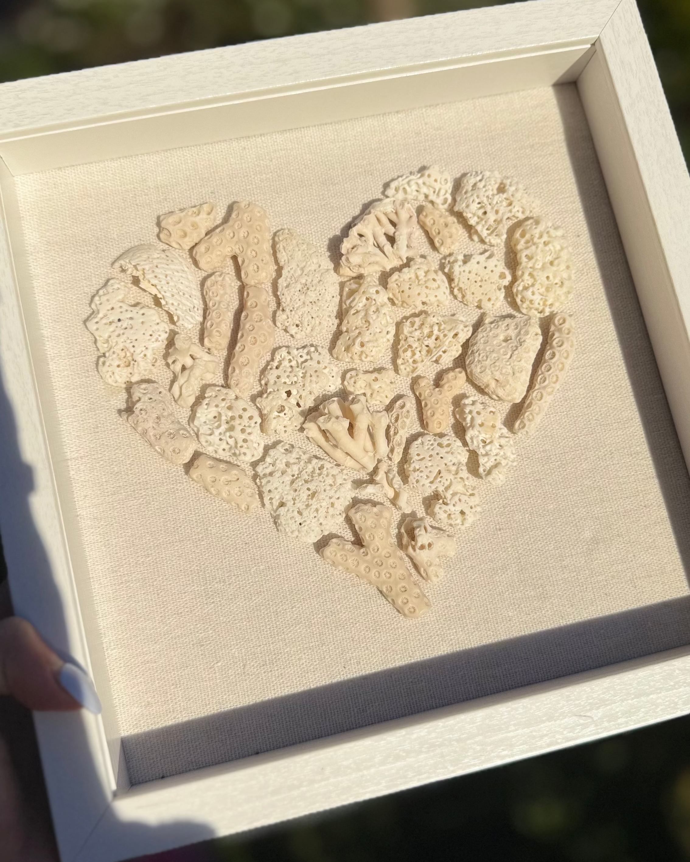 Framed Coral Heart - Coastal Wall Art - Seashell art