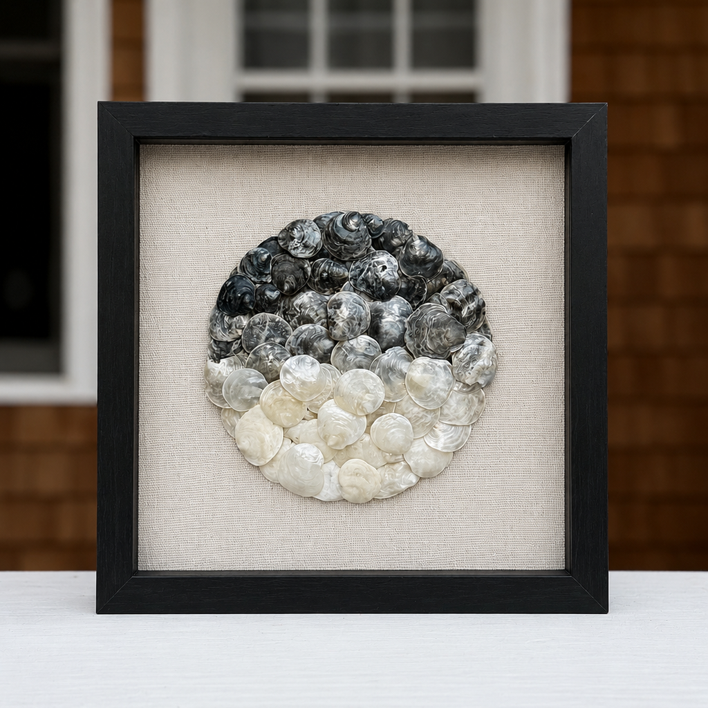Ombre Seashell Shadowbox - Authentic Sanibel Island Jingle Shells (Capiz) | Black & White Gradient