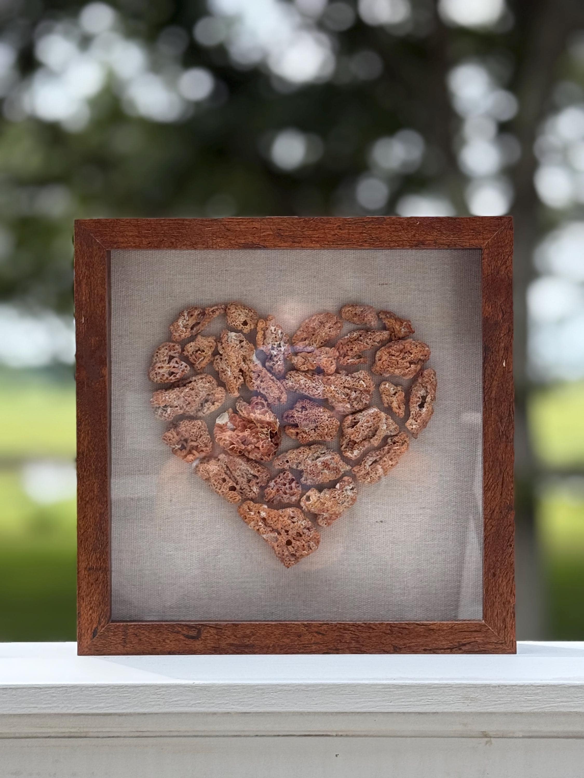 Handmade Red Coral Heart - Framed Coastal Wall art - Seashell Art
