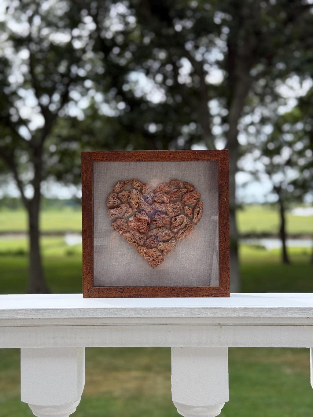 Handmade Red Coral Heart - Framed Coastal Wall art - Seashell Art